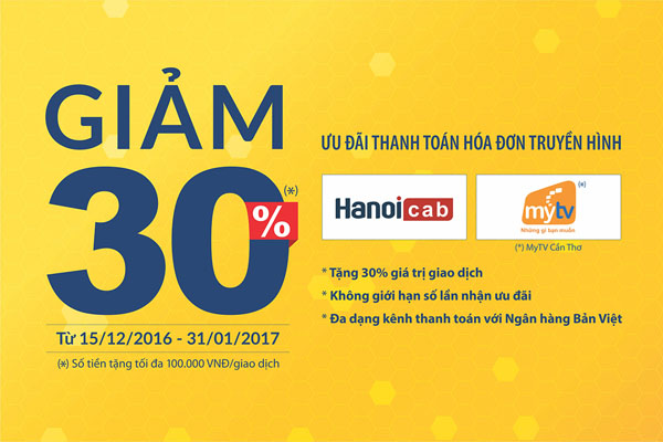 Ngân hàng Bản Việt: Ưu đãi 30% thanh toán hóa đơn truyền hình qua Payoo