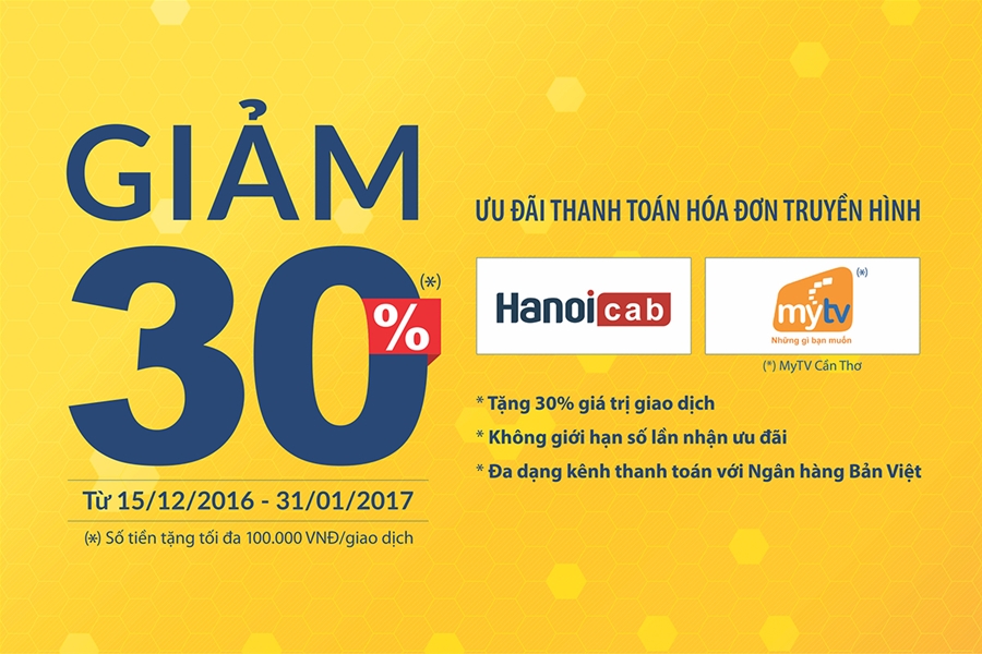 Ngân hàng Bản Việt tặng 30% cước truyền hình khi  thanh toán qua Payoo